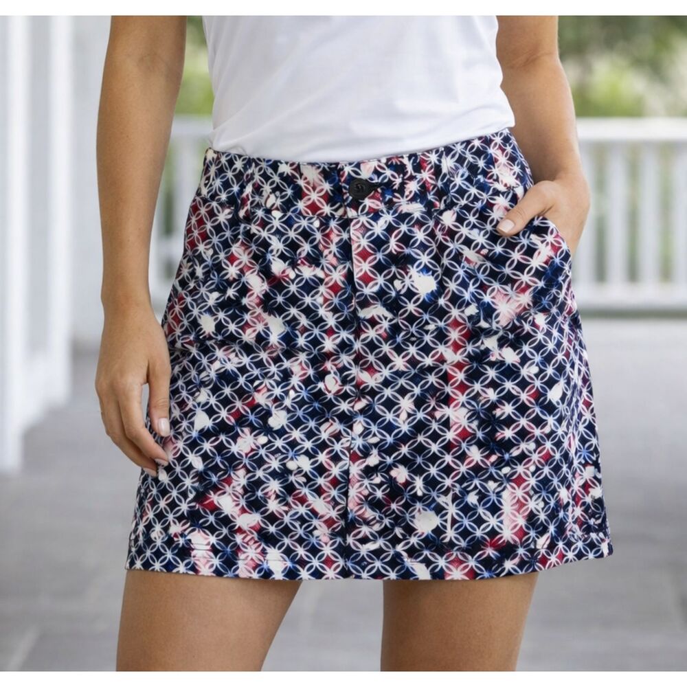 Christopher & Banks Sz 10 Medium Women's Blue Red Lined Skort Skirt Shorts